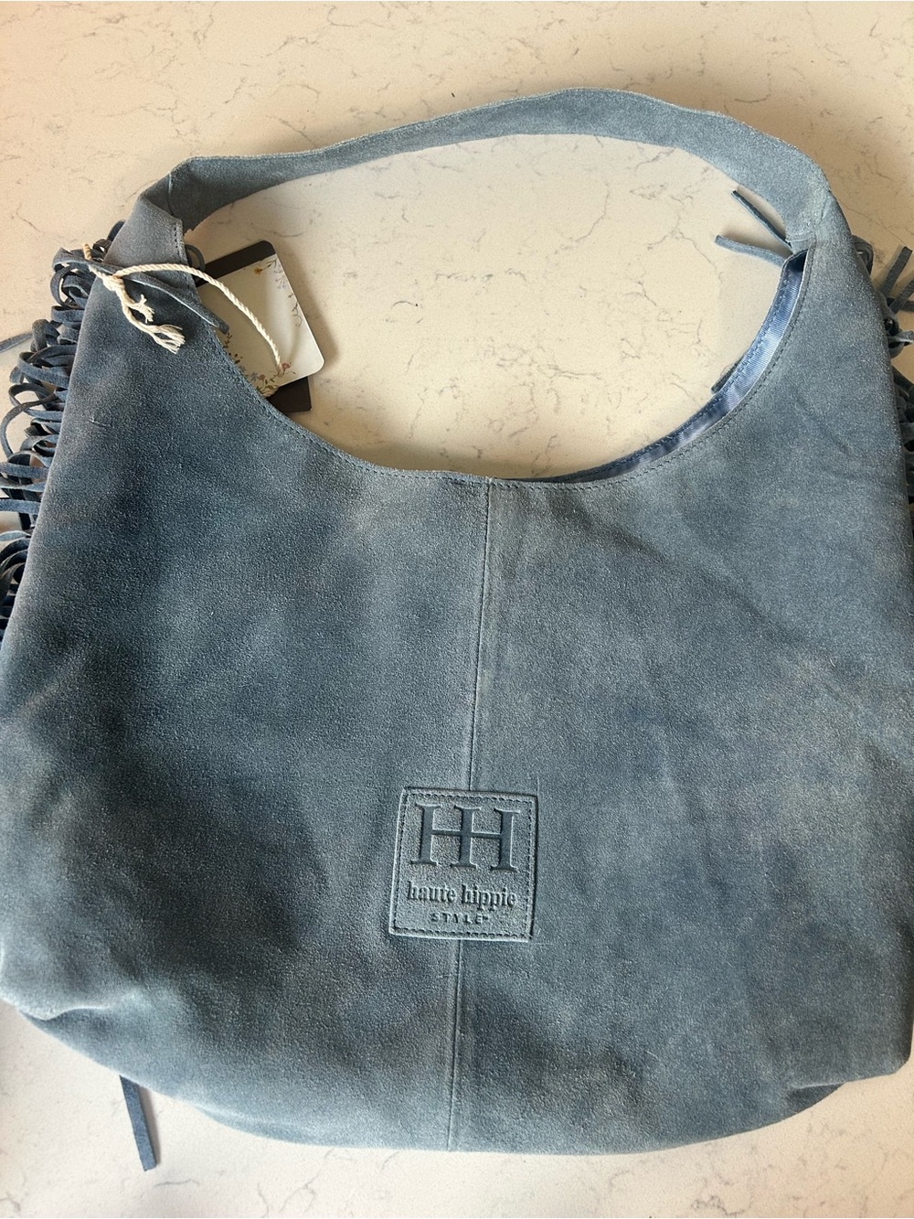 NWT Haute Hippie Festive Light Blue Suede Fringe Hobo Shoulder Bag - Picture 5 of 16